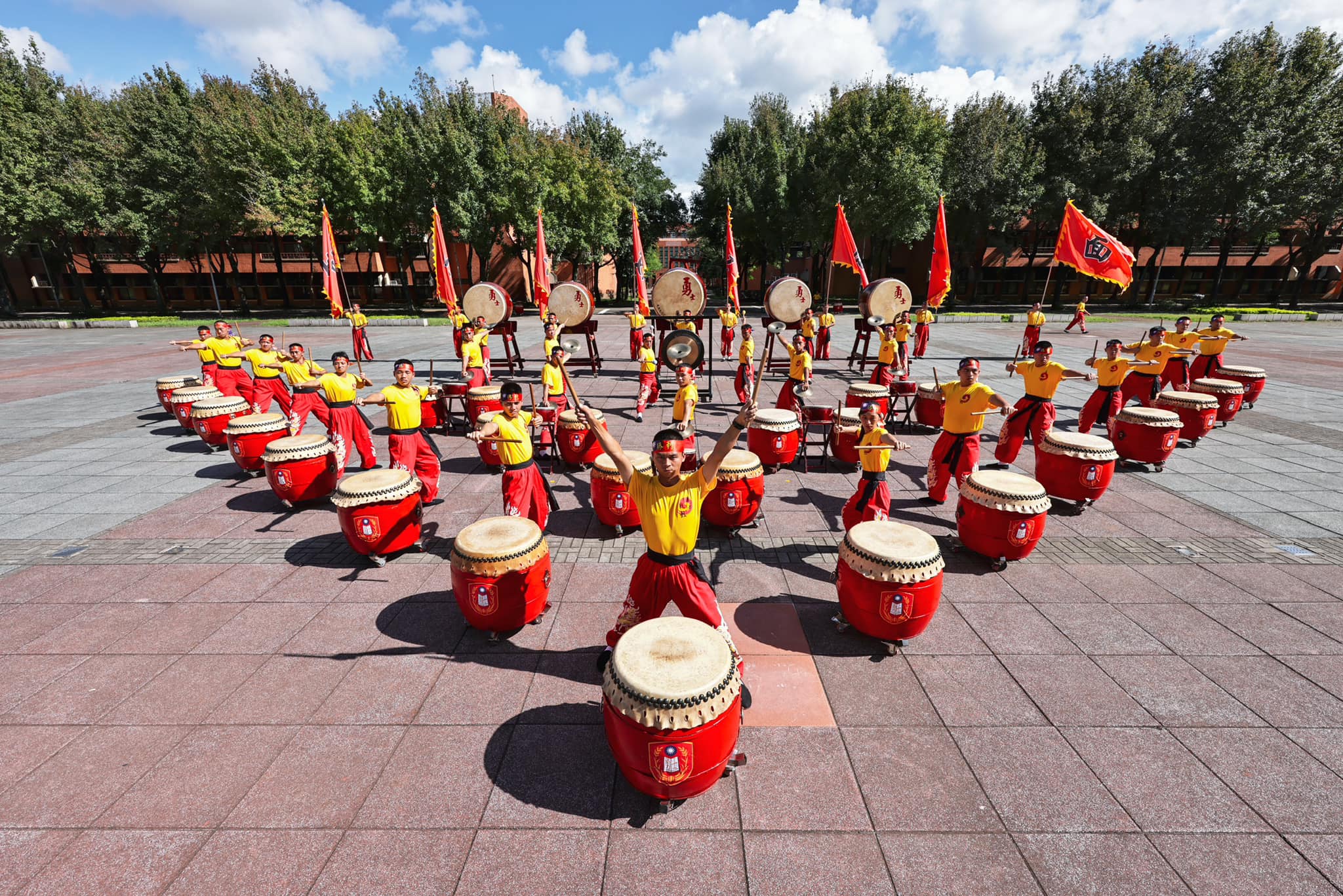 The Army Drum Corps Forms an Arrow Formation